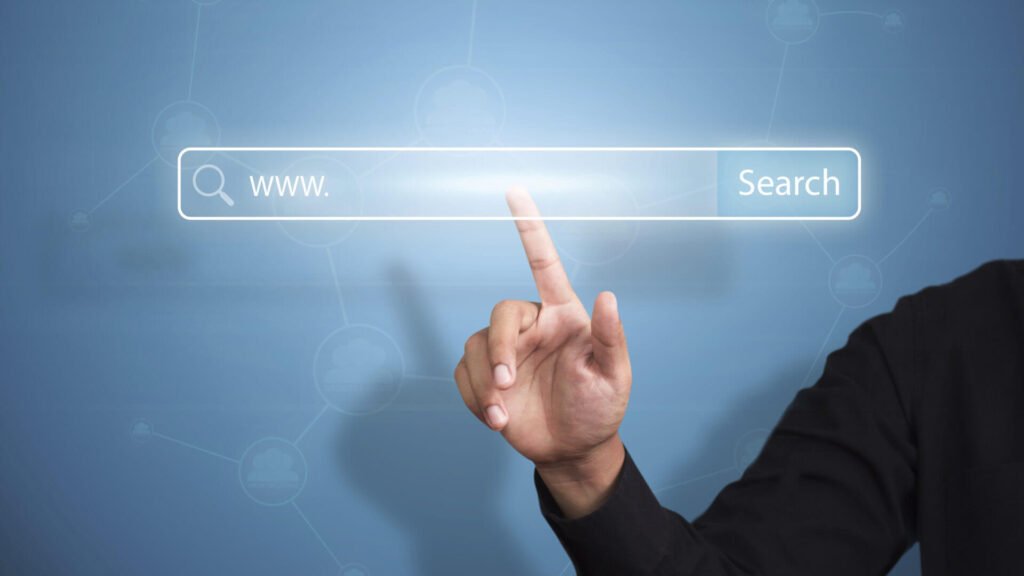 A person searching for a domain name in a web browser